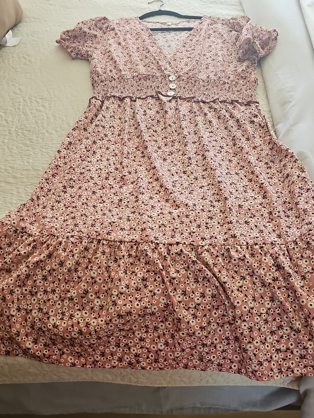 indulge Rose Floral V-Neck Smocked Midi Dress